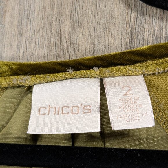 Chicos Top Womens Large Green Velvet Contrast Long Sleeve Casual Lightweight - Picture 4 of 10